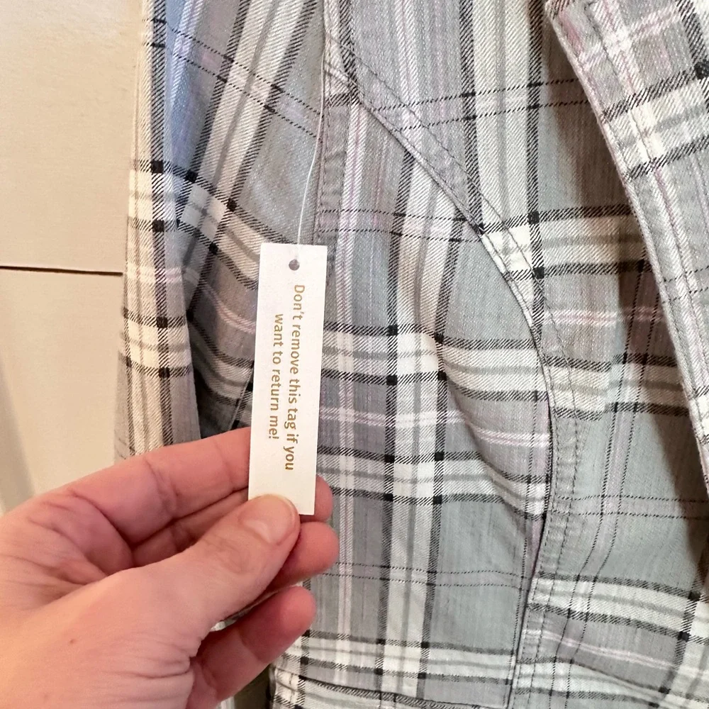 NWT AFRM S Lila grey plaid cotton preppy effortless wardrobe staple denim blazer - Picture 7 of 16